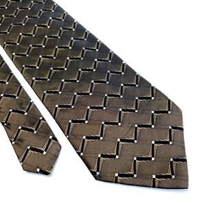 Stafford Executive Brown Beige Black Woven Geometric Short Silk Tie‎